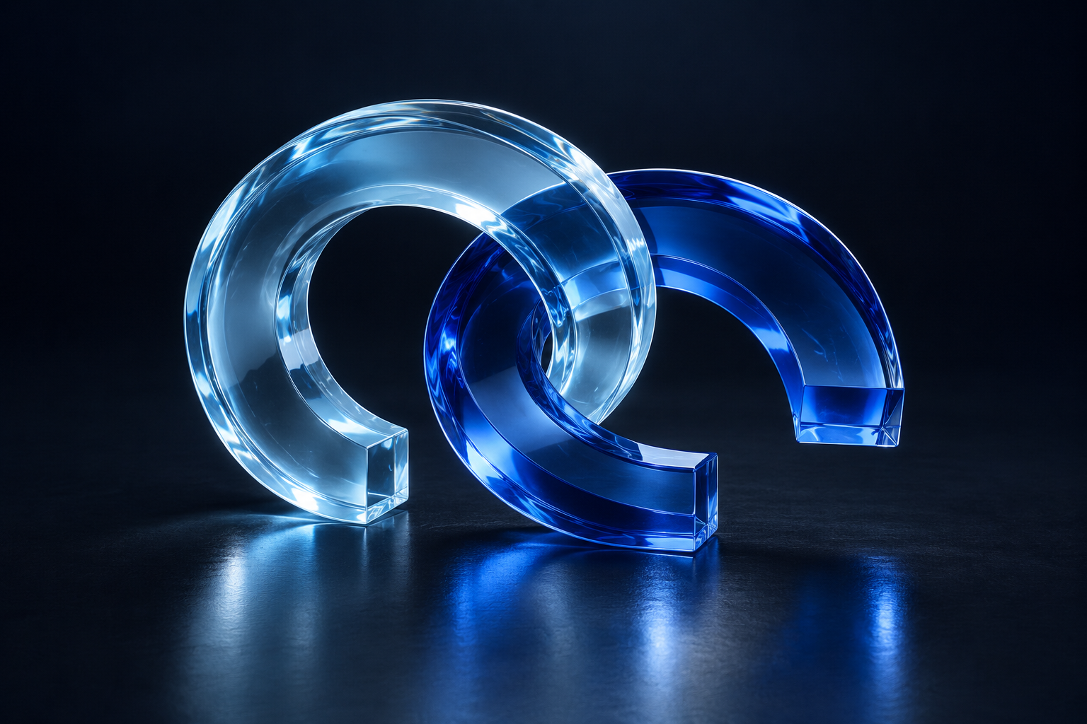 Two interlocking glass arcs representing a bilateral approach